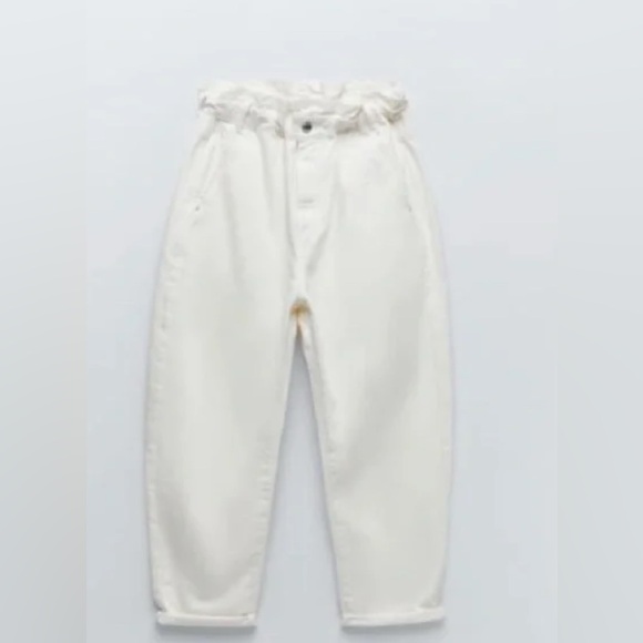 Zara White Paperbag Waist Trousers Jeans Size 10 - Picture 10 of 12